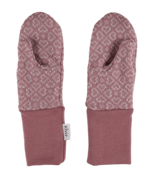 Kivat, gammelrosa votter i ull med hjertemønster