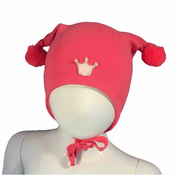 Kivat,  rosa bomullslue med krone og dusker