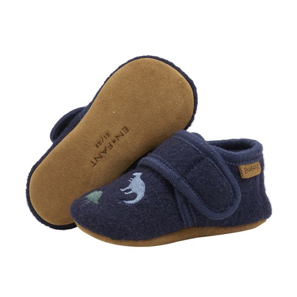 En Fant, ullt&oslash;fler med broderi dinosaurer, navy