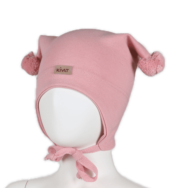 Kivat, lys rosa bomullslue med dusker og logo